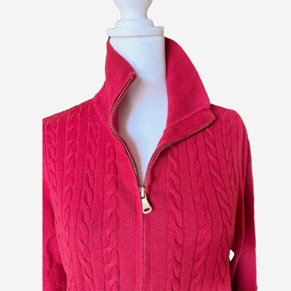 Talbots Women’s Red Cable Knit Full Zip Cardigan Sweater Size X - Picture 5 of 8